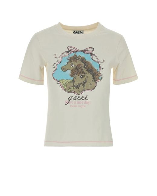 Ganni White Ivory Stretch Cotton T-shirt