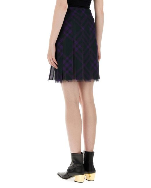 Burberry Blue Check-Pattern Frayed Kilt