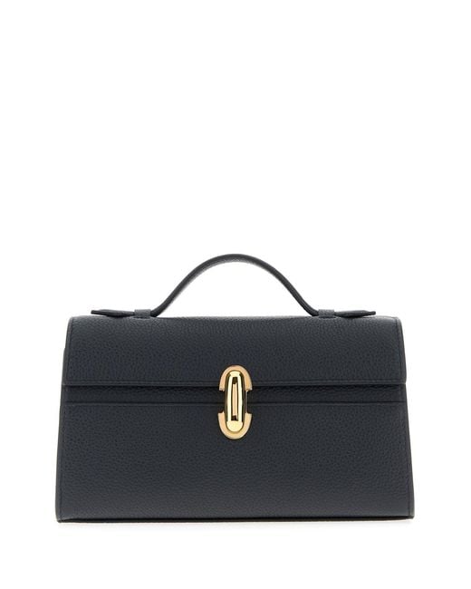 SAVETTE Black Navy Blue Leather Symmetry Handbag