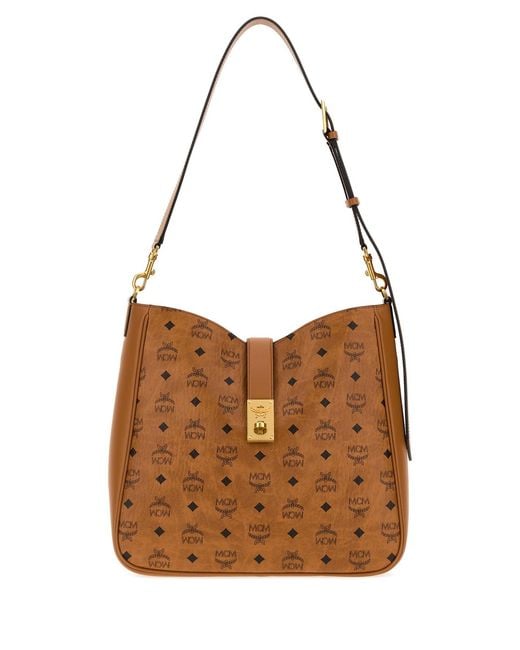MCM Brown Printed Canvas Tracy Shopping Bag