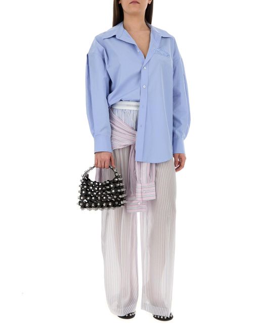 Pantalone pigiama in seta ricamata di Alexander Wang in White