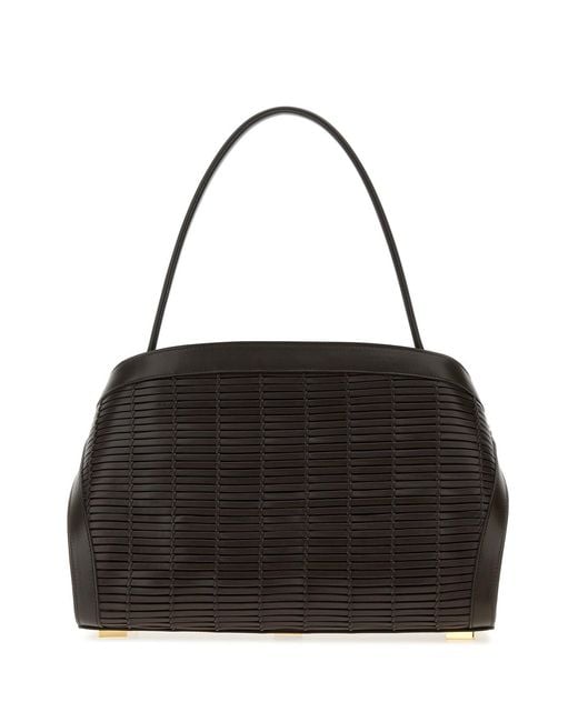 Ferragamo Black Dark Brown Leather Hug Handbag