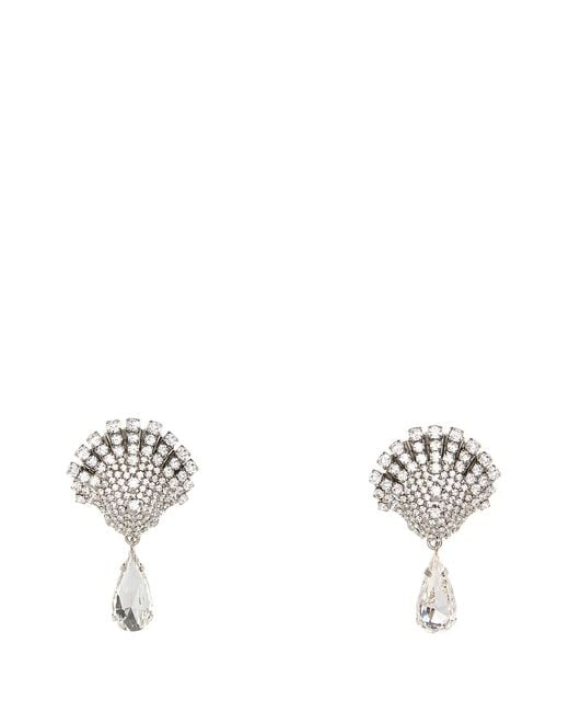 Alessandra Rich White Embellished Metal Earrings