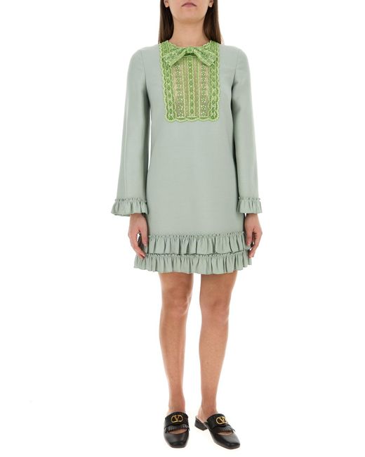 Valentino Garavani Mint Green Wool Blend Mini Dress