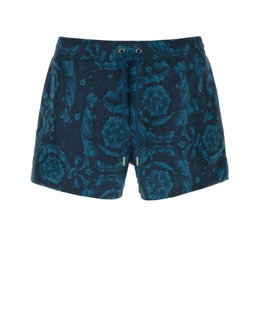 Versace Blue Printed Polyester Swimming Shorts for men
