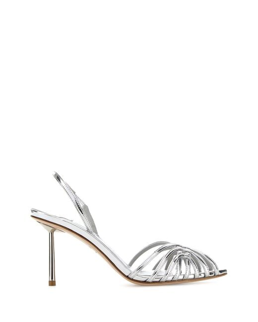 Le Silla White Silver Leather Embras Sandals