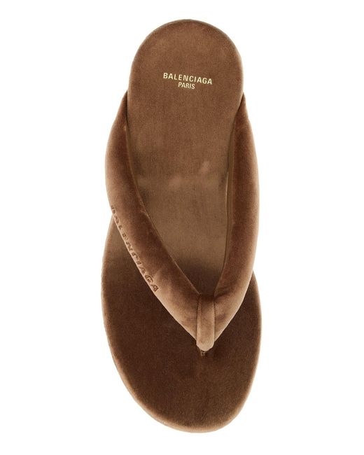 Balenciaga Brown Camel Velvet Thong Wedge
