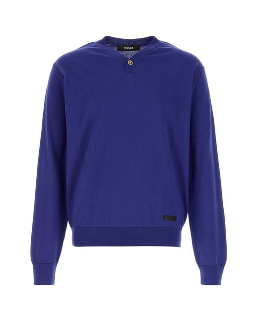 Versace Blue V Neck Sweater for men
