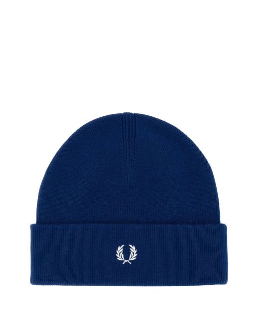 Fred Perry Blue Electric Wool Blend Beanie Hat for men