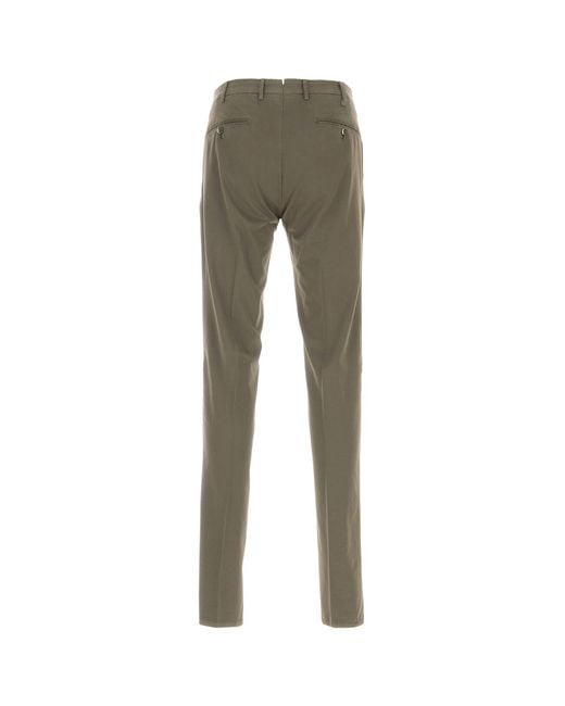 PT Torino Green Khaki Stretch Cotton Blend Silkochino Pant for men