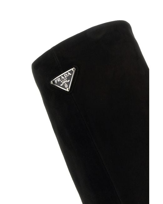 Prada Black 60mm Triangle-logo Suede Boots