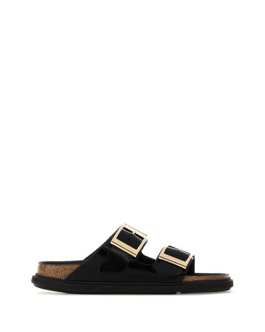 Birkenstock Black Arizona Db Hex Shine, Natural Leather