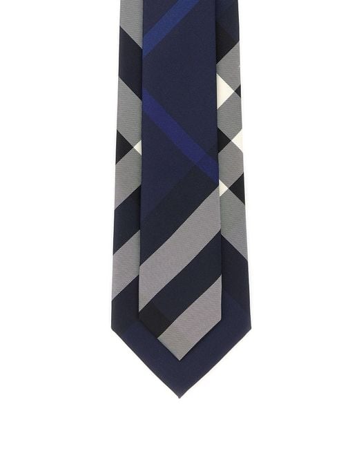 Burberry Blue Embroidered Silk Tie for men