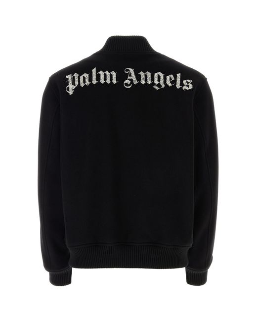 Palm Angels Black Wool Blend Bomber Jacket for men