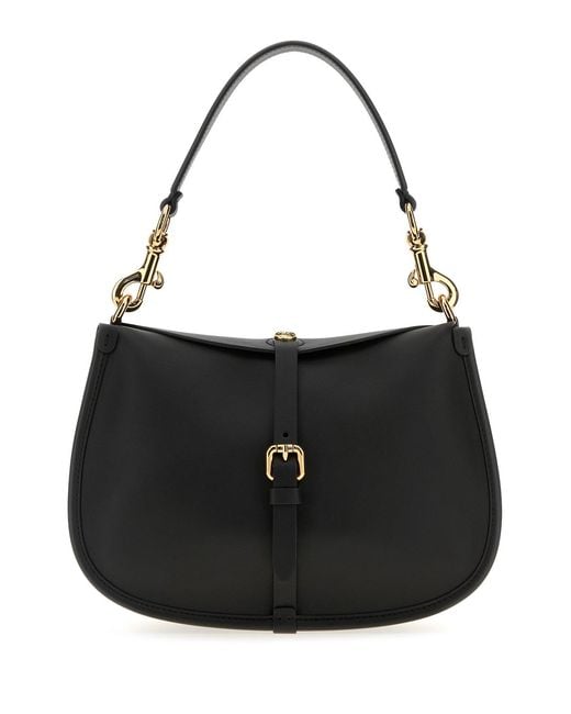 Etro Black Leather Medium Pony Shoulder Bag