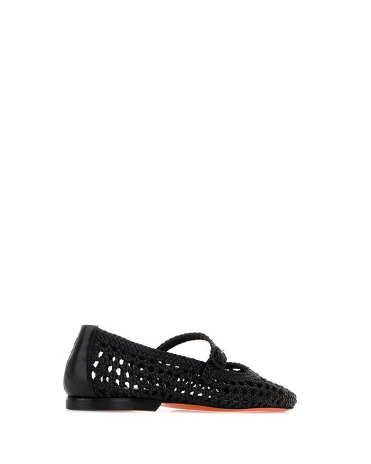 Santoni Black Leather Luce Ballerinas