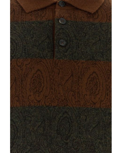 Etro Brown Embroidered Wool Polo Shirt for men