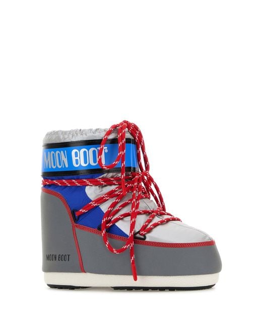 Moon Boot Red Grey Fabric Icon Low Space Racing Ankle Boots