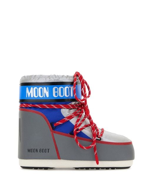 Moon Boot Red Grey Fabric Icon Low Space Racing Ankle Boots