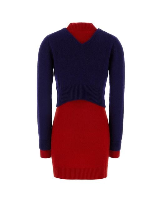 Jil Sander Blue Two-Tone Wool Blend Dress