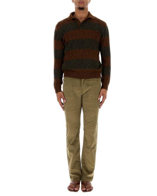 Etro Brown Embroidered Wool Polo Shirt for men