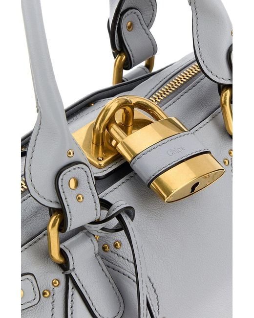 Chloé Metallic Powder Blue Leather Paddington Shoulder Bag