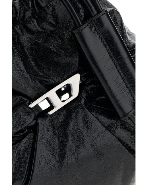 DIESEL Black Leather Scrunch-d Bucket Bag