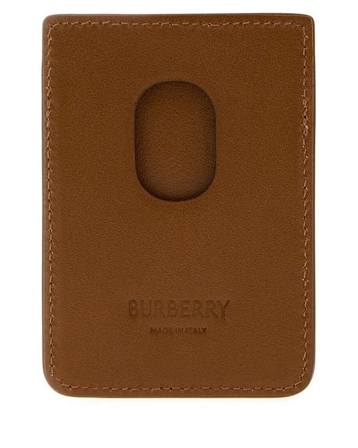 Burberry Brown Leather Pop Check Card Holder for men