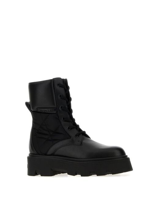 Moncler Black Leather And Fabric Aurea Ankle Boots