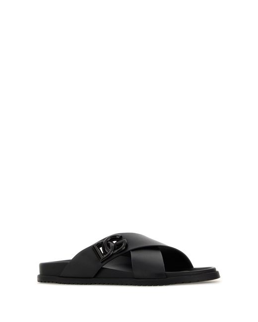Dolce & Gabbana Black Leather Slippers for men