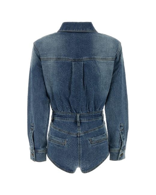Self-Portrait Blue Embellished Denim Jumpsuit