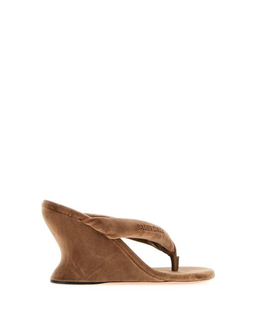 Balenciaga Brown Camel Velvet Thong Wedge