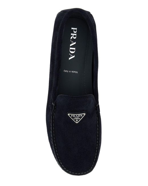Mocassini in pelle scamosciata blu notte di Prada in Black da Uomo