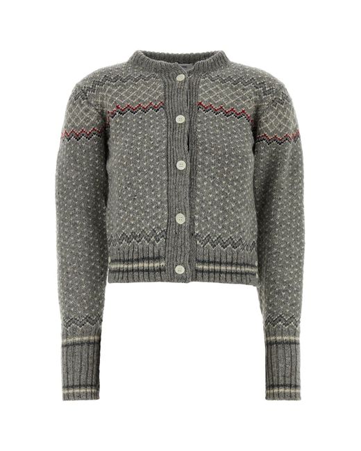 Thom Browne Gray Embroidered Wool Blend Cardigan