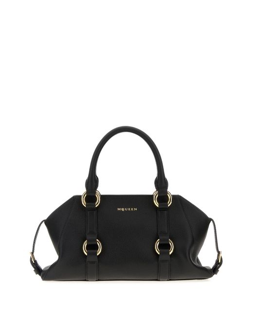 Borsa a mano Farringdon piccola in pelle nera di Alexander McQueen in Black