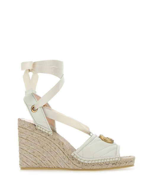 Gucci White Chalk Leather Wedges