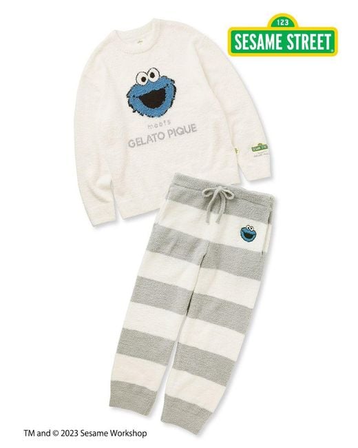 gelato pique White [Sesame Street] Jacquard Pullover & Long Pants Loungewear Set for men