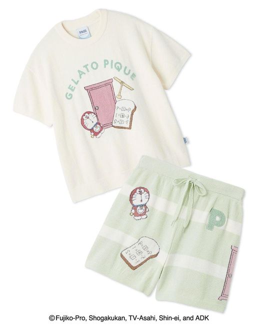 gelato pique White Doraemon Jacquard Pullover & Shorts Set
