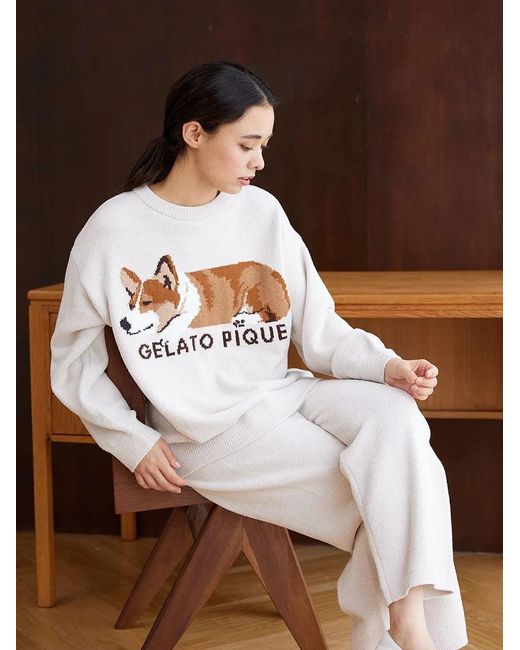 gelato pique Sleeping Dog Pullover Sweater in White | Lyst