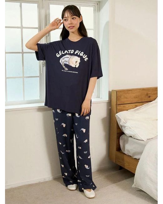 gelato pique Blue Sleeping Cat Rayon All-Over Print Pants for men