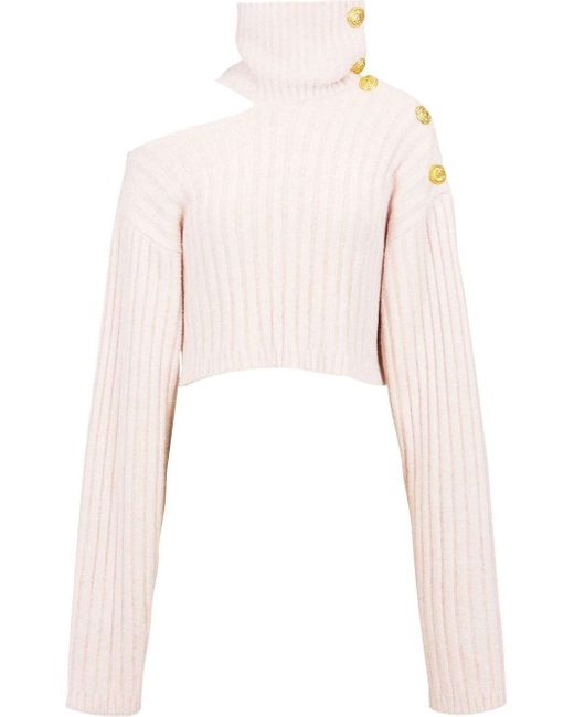 Balmain Cut-out Cropped Jumper in Pink | Lyst