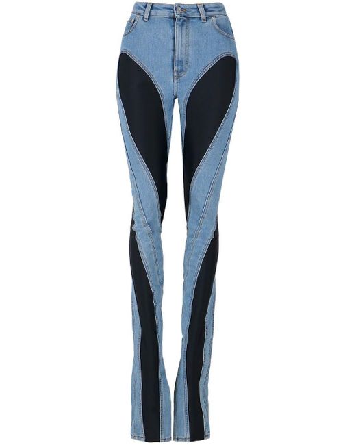 Jeans skinny a spirale bimateriale di Mugler in Blue