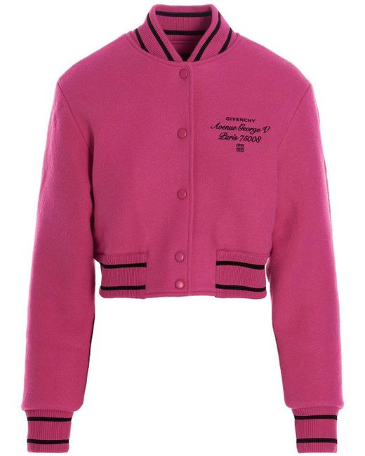 Givenchy Wool Varsity Cropped Bomber Jacket in Pink | Lyst