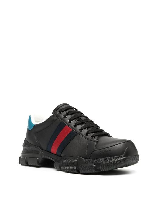 Gucci Leather Sneakers With Web in Black for Men - Lyst