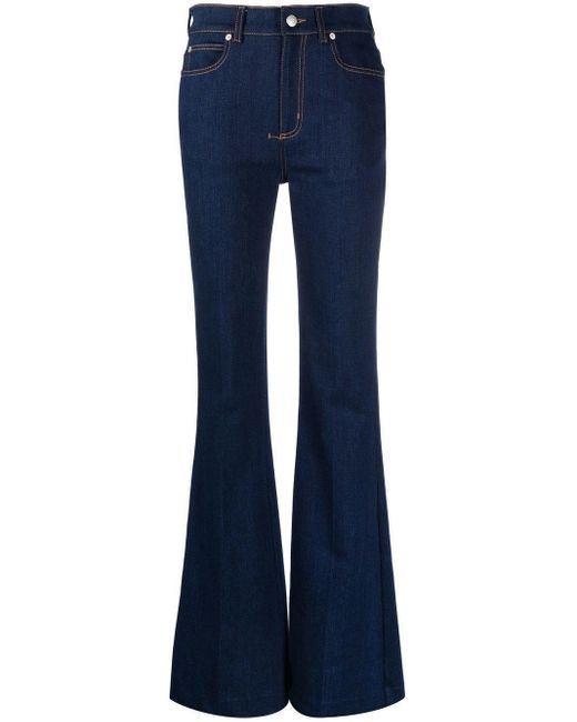 Alexander McQueen Navy Blue Flared Denim Jeans | Lyst