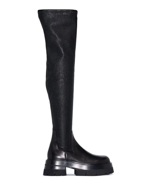 Versace Leather Leonidas Black Cuissard Boots - Lyst