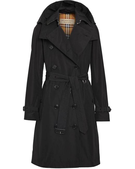 Burberry Synthetic Black Kensington Hooded Trench Coat | Lyst Canada