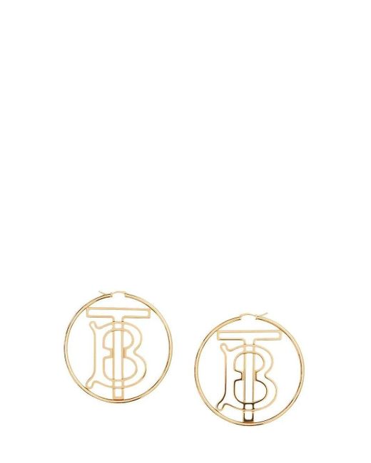 Burberry Logo Lettering Gold Hoop Earrings in Metallic - Lyst