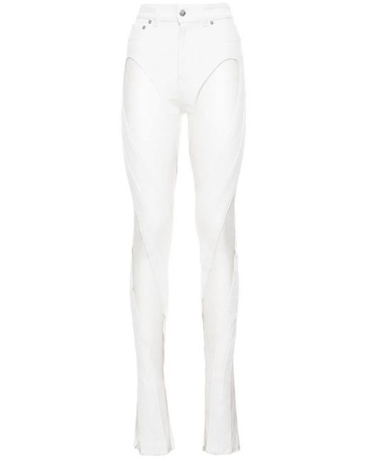 Mugler White Slited Bi-material Spiral Jeans | Lyst