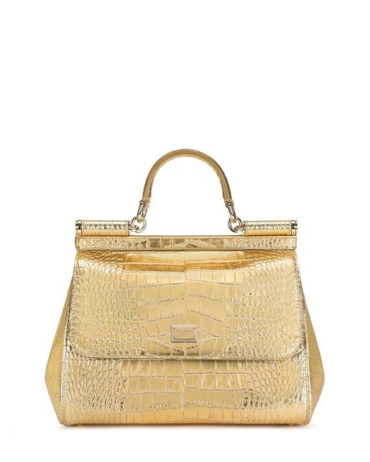 Dolce & Gabbana Small Golden Sicily Bag In Laminated Crocodile-print ...